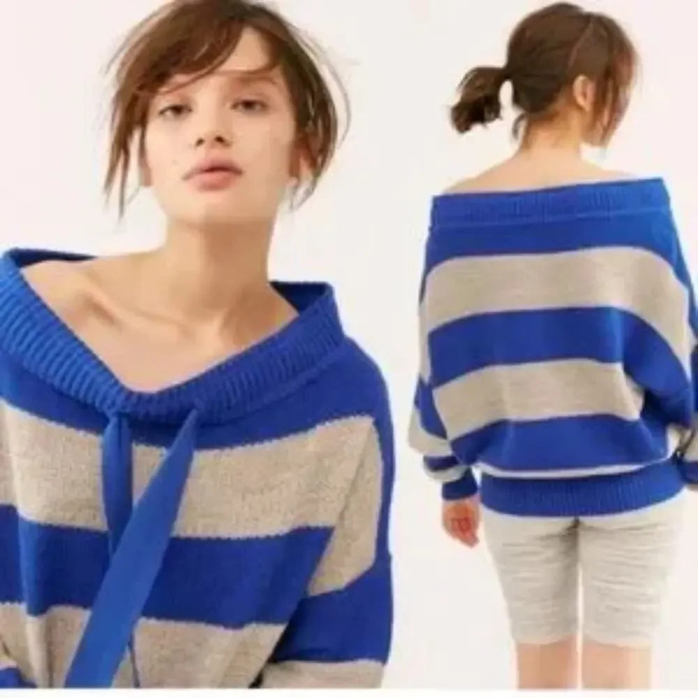Free People Cassidy Off the Shoulder Striped Linen Blend Pullover Sweater S
